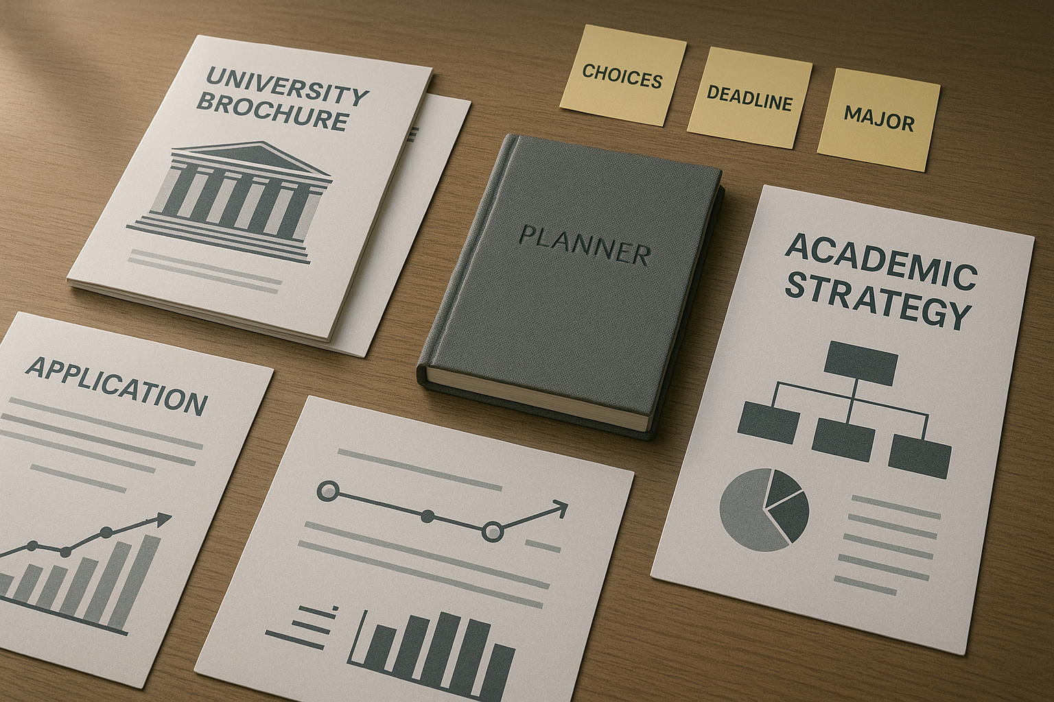 iABC 升學策略意象圖，包含申請規劃流程、時程安排與策略制定筆記