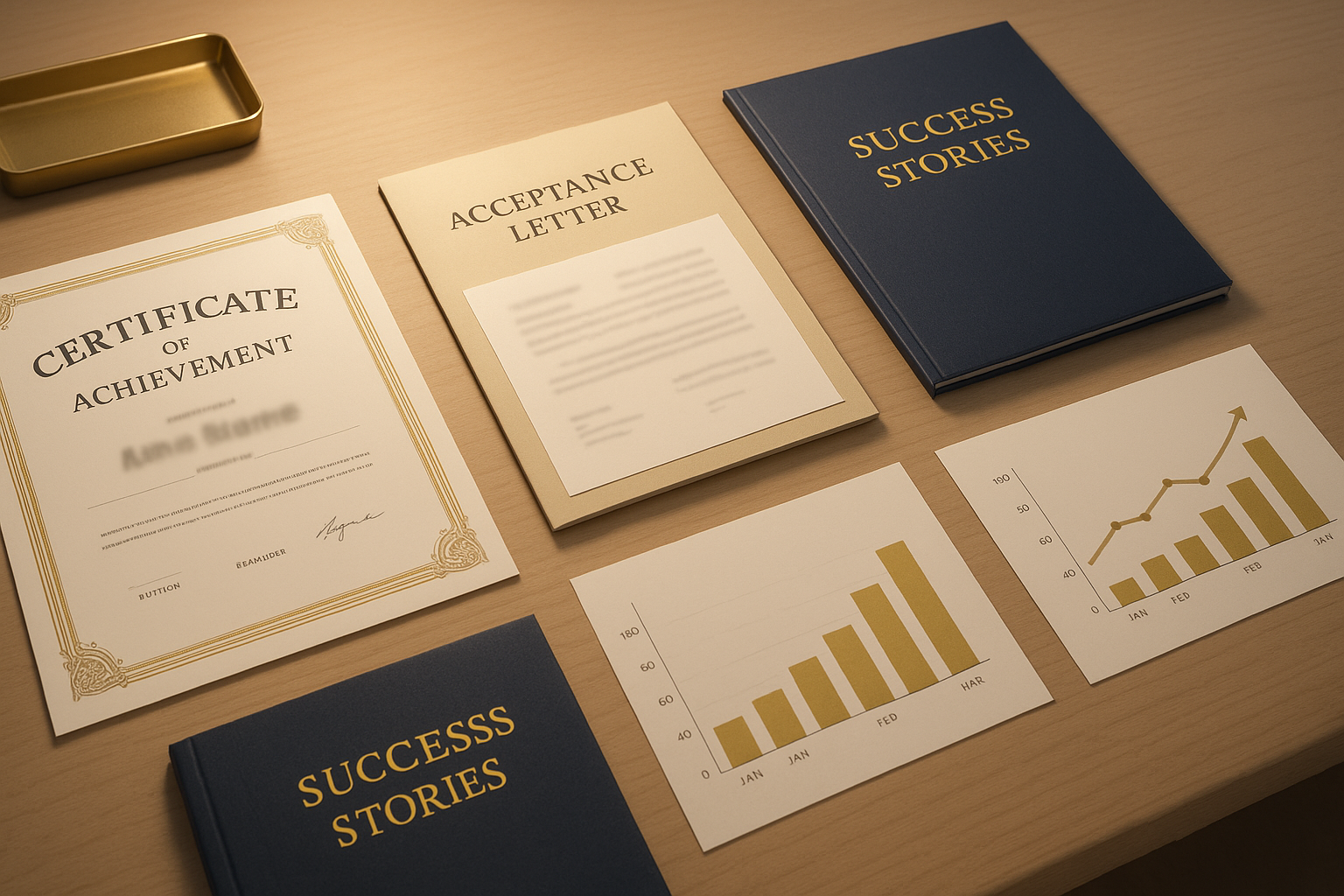 iABC 實例分享意象圖，呈現成功申請案例、錄取證書與學生成果資料